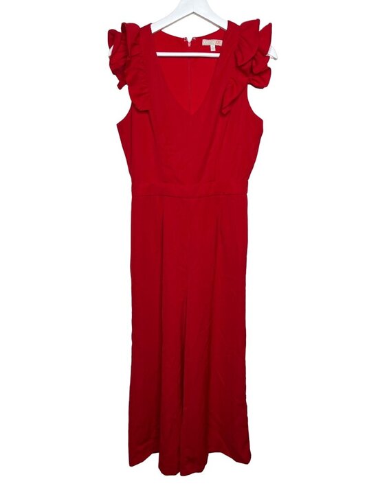 Giani Bini Pants - Gianni Bini Womens Small Red Ruffle Wide Leg Jumpsuit V Neck Party